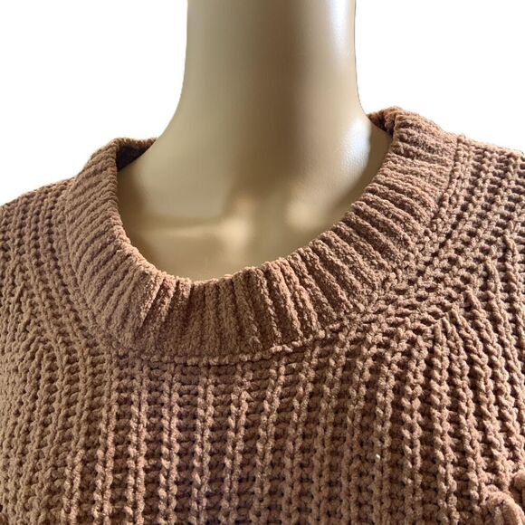 No Boundaries Brown Fringe Knit Crew Neck Long Sleeve Academia Sweater Size XL - Picture 2 of 14